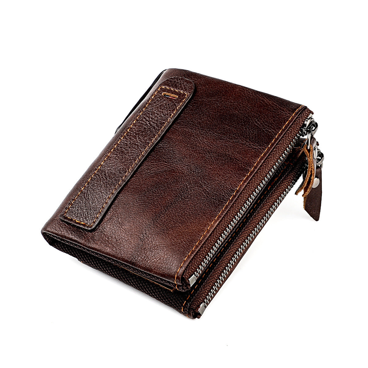 Wholesale Women' s Genuine Leather Double Zipper Compact Wallet